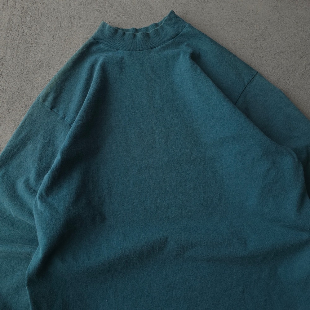 Vintage 90s Fruit of the Loom Teal T-shirt Medium Mock Neck Long Sleeve - Picture 4 of 10
